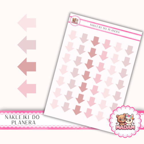 Naklejki planerowe strzałki różowe romantic 13x18 do planera Bullet Journal MaDam Creative