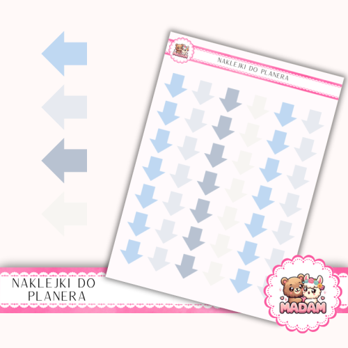 Naklejki planerowe strzałki błękitne minimalistyczne 13x18 do planera Bullet Journal MaDam Creative