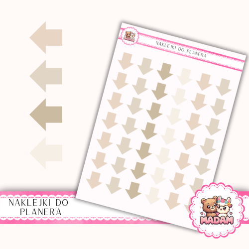 Naklejki planerowe strzałki boho beżowe 13x18 do planera Bullet Journal MaDam Creative