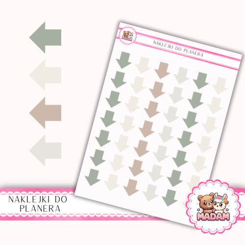 Naklejki planerowe strzałki szałwiowe neutralne 13x18 do planera Bullet Journal MaDam Creative