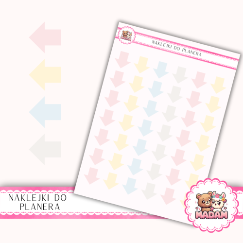 Naklejki planerowe strzałki pastelowe 13x18 do planera Bullet Journal MaDam Creative