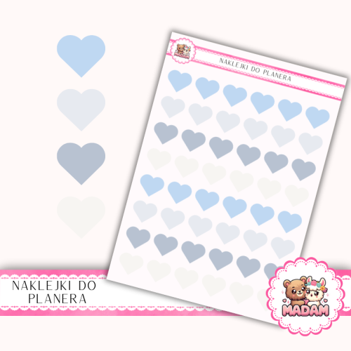 Naklejki planerowe serduszka błękitne minimalistyczne 13x18 do planera Bullet Journal MaDam Creative