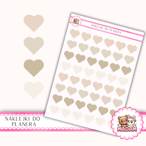 Naklejki planerowe serduszka boho beżowe 13x18 do planera Bullet Journal MaDam Creative