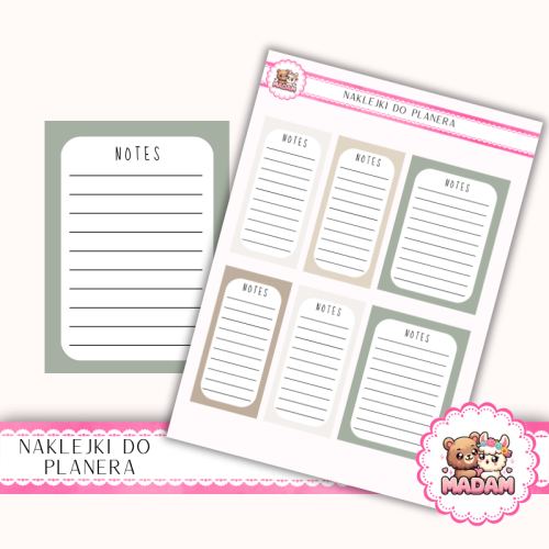 Naklejki planerowe notatki neutralne Sage Calm 13x18 do planera Bullet Journal MaDam Creative