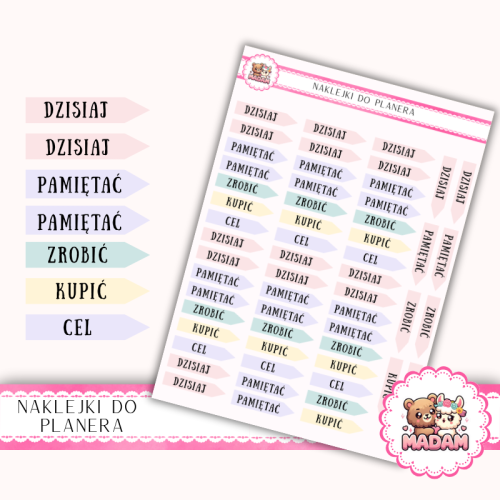 Naklejki planerowe flagi z napisami Pastel Love 13x18 – oznaczenia do planera MaDam Creative