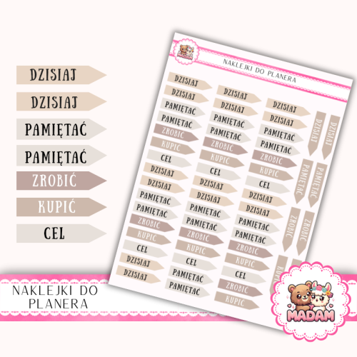 Naklejki planerowe flagi z napisami Warm Cozy 13x18 – etykiety do planera Bullet Journal MaDam Creative