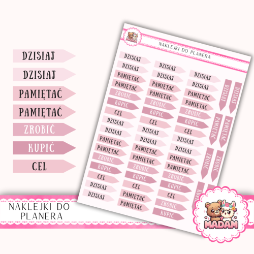 Naklejki planerowe flagi z napisami Romantic Rose 13x18 – planerowe etykiety MaDam Creative