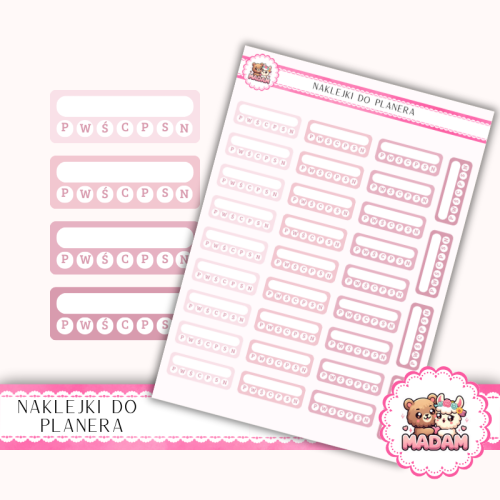 Naklejki planerowe habit trackery dni tygodnia Romantic Rose 13x18 do planera Bullet Journal MaDam Creative