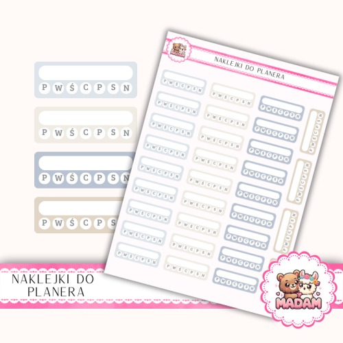 Naklejki planerowe habit trackery dni tygodnia Fresh Minimal 13x18 do planera Bullet Journal MaDam Creative