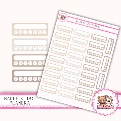 Naklejki planerowe habit trackery dni tygodnia Warm Cozy 13x18 do planera Bullet Journal MaDam Creative