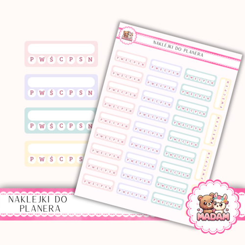 Naklejki planerowe habit trackery dni tygodnia Pastel Love 13x18 do planera Bullet Journal MaDam Creative
