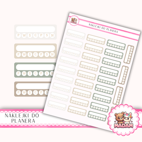 Naklejki planerowe habit trackery dni tygodnia Sage Calm 13x18 do planera Bullet Journal MaDam Creative