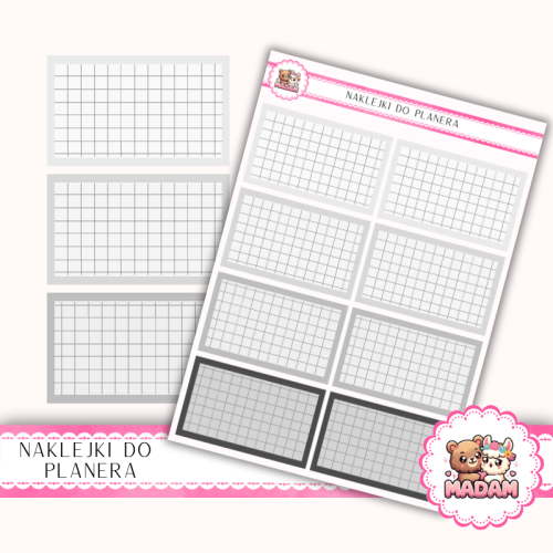 Naklejki planerowe karteczki w kratkę Black & Neutral 13x18 do planera Bullet Journal MaDam Creative