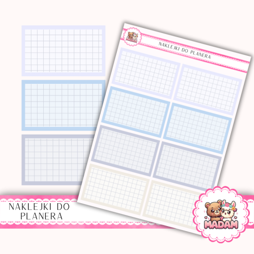 Naklejki planerowe karteczki w kratkę Blue Serenity 13x18 do planera Bullet Journal MaDam Creative