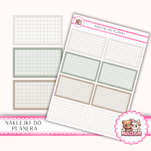 Naklejki planerowe karteczki w kratkę Sage Calm 13x18 do planera Bullet Journal MaDam Creative