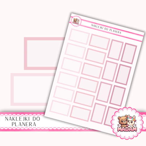 Naklejki planerowe pola prostokątne różane Romantic Rose 13x18 do planera Bullet Journal MaDam Creative