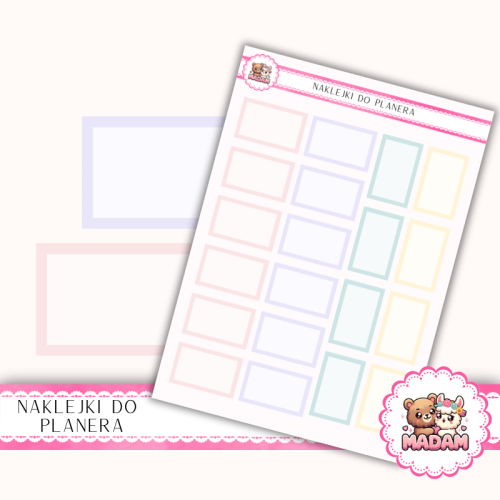Naklejki planerowe pola prostokątne pastelowe Pastel Love 13x18 do planera MaDam Creative
