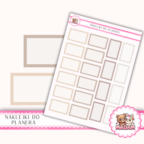 Naklejki planerowe pola prostokątne boho Warm Cozy 13x18 do planera Bullet Journal MaDam Creative