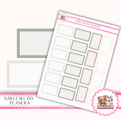Naklejki planerowe pola prostokątne neutralne Sage Calm 13x18 do planera MaDam Creative