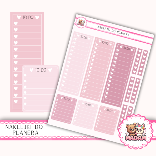 Naklejki planerowe listy To Do serduszka Romantic Rose 13x18 do planera Bullet Journal MaDam Creative