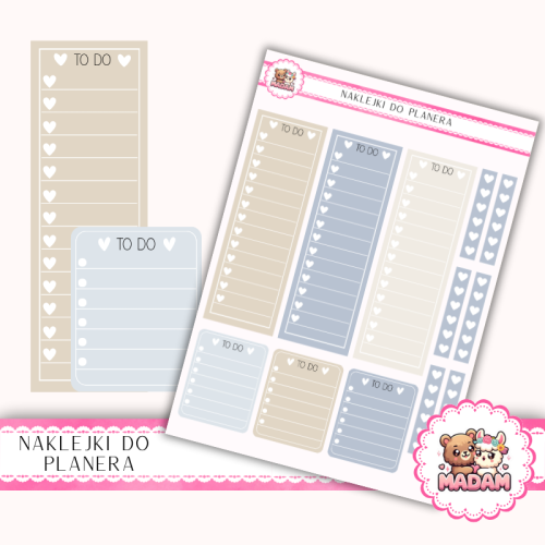 Naklejki planerowe listy To Do serduszka Fresh Minimal 13x18 do planera Bullet Journal MaDam Creative