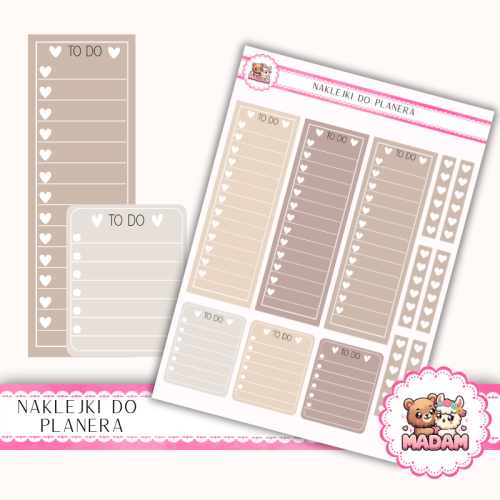Naklejki planerowe listy To Do serduszka boho Warm Cozy 13x18 do planera Bullet Journal MaDam Creative