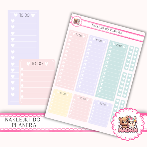 Naklejki planerowe listy To Do serduszka Pastel Love 13x18 do planera Bullet Journal MaDam Creative