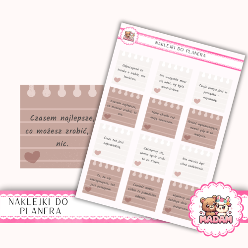 Naklejki planerowe cytaty Self-Care Cozy Blush 13x18 do planera Bullet Journal MaDam Creative