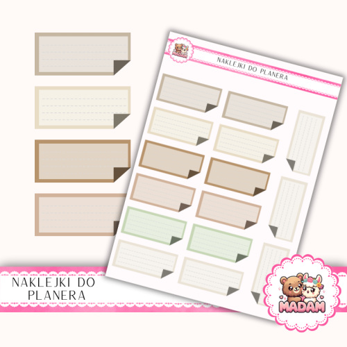 Naklejki planerowe karteczki notatkowe boho neutralne 13x18 do planera Bullet Journal MaDam Creative