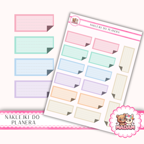 Naklejki planerowe karteczki notatkowe pastelowe 13x18 do planera Bullet Journal MaDam Creative
