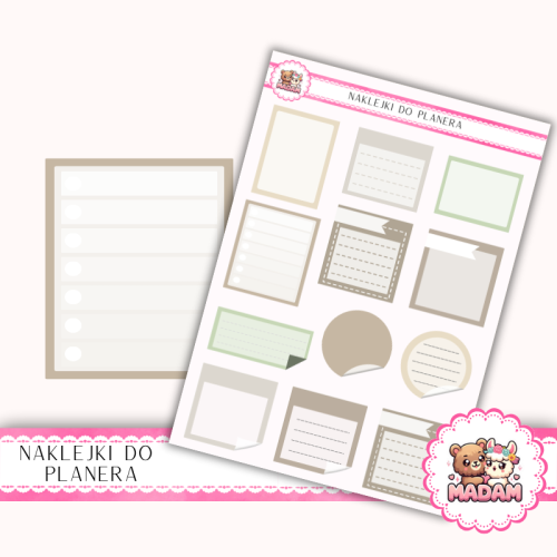 Naklejki planerowe notki neutralne boho 13x18 do planera Bullet Journal MaDam Creative