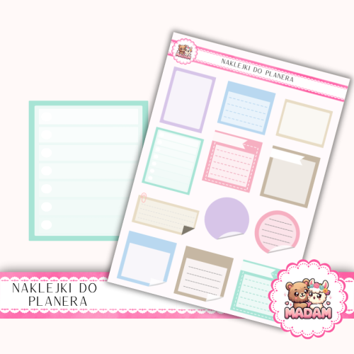 Naklejki planerowe notki pastelowe 13x18 do planera Bullet Journal MaDam Creative