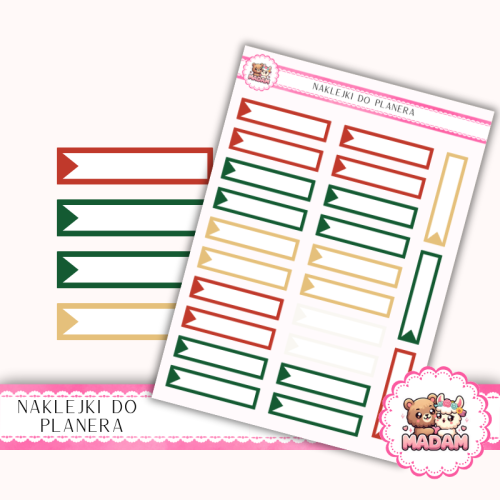 Naklejki planerowe Paski z Flagą Świąteczny Mix 13x18 do planera Bullet Journal MaDam Creative