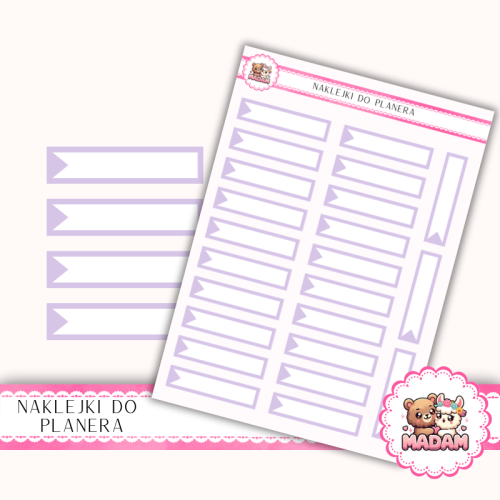 Naklejki planerowe Paski z Flagą Lawendowy 13x18 do planera Bullet Journal MaDam Creative