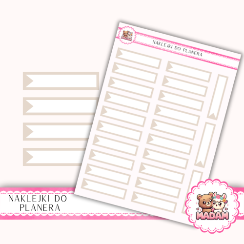 Naklejki planerowe Paski z Flagą Taupe Beżowe 13x18 do planera Bullet Journal MaDam Creative