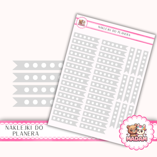 Naklejki planerowe Paski z Kropkami Szare Neutralne 13x18 do planera Bullet Journal MaDam Creative
