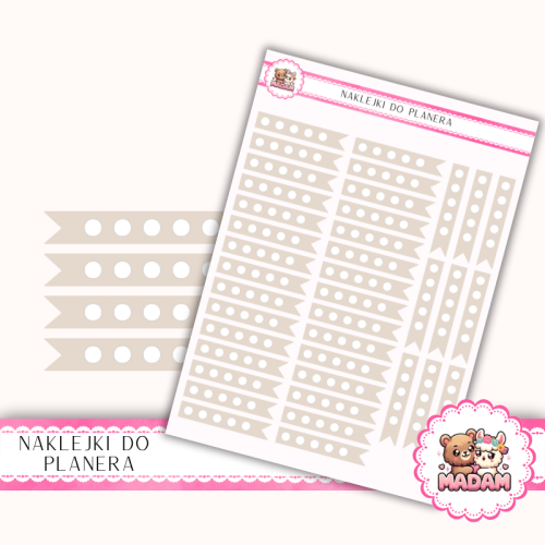 Naklejki planerowe Paski z Kropkami Taupe Beżowe 13x18 do planera Bullet Journal MaDam Creative
