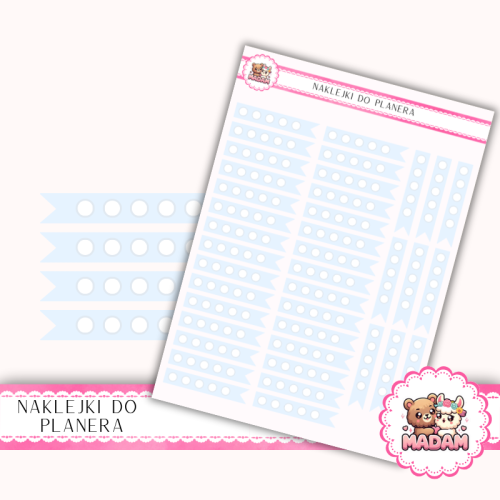 Naklejki planerowe Paski z Kropkami Błękitne 13x18 do planera Bullet Journal MaDam Creative