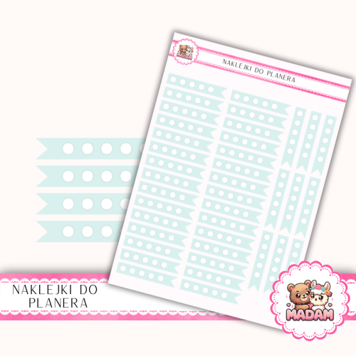 Naklejki planerowe Paski z Kropkami Miętowe 13x18 do planera Bullet Journal MaDam Creative