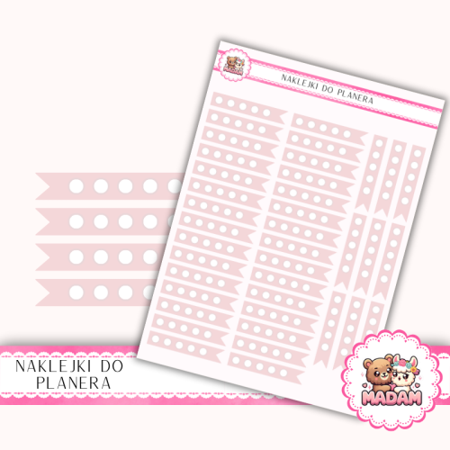 Naklejki planerowe Paski z Kropkami Róż Pastelowy 13x18 do planera Bullet Journal MaDam Creative