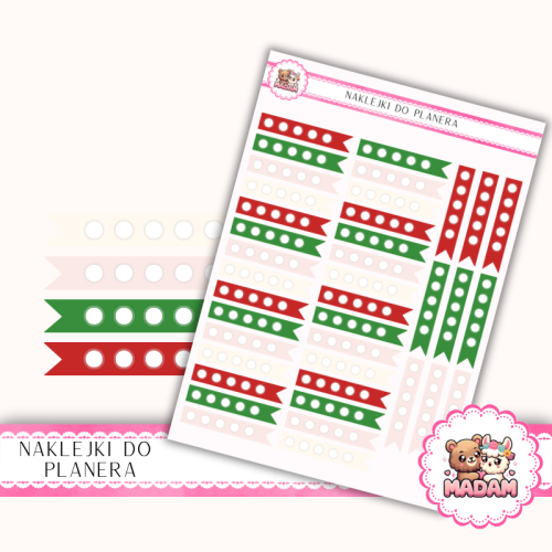 Naklejki planerowe Paski z Kropkami Świąteczny Mix 13x18 do planera Bullet Journal MaDam Creative