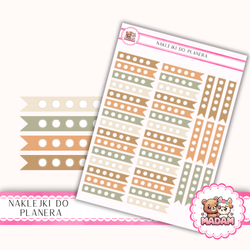 Naklejki planerowe Paski z Kropkami Jesienny Mix 13x18 do planera Bullet Journal MaDam Creative