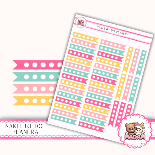Naklejki planerowe Paski z Kropkami Letni Mix 13x18 do planera Bullet Journal MaDam Creative