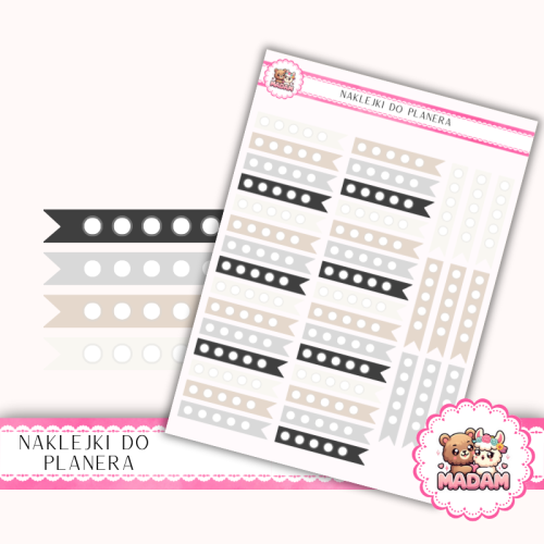 Naklejki planerowe Paski z Kropkami Neutralny Mix 13x18 do planera Bullet Journal MaDam Creative