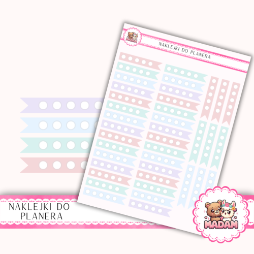 Naklejki planerowe Paski z Kropkami Pastelowy Mix 13x18 do planera Bullet Journal MaDam Creative