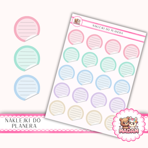 Naklejki planerowe etykiety mix pastelowy 13x18 do planera Bullet Journal MaDam Creative