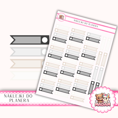 Naklejki planerowe Paski z Kółkiem Neutralny Mix 13x18 do planera Bullet Journal MaDam Creative