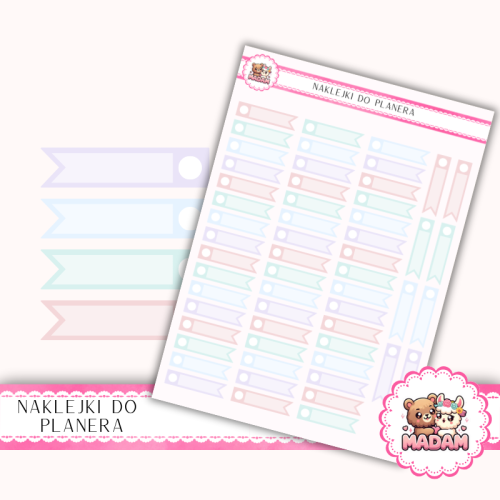 Naklejki planerowe Paski z Kółkiem Pastelowy Mix13x18 do planera Bullet Journal MaDam Creative