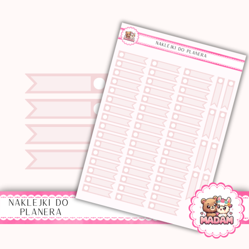 Naklejki planerowe Paski z Kółkiem Róż pastelowy 13x18 do planera Bullet Journal MaDam Creative