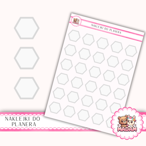 Naklejki planerowe sześciokąty 13x18 Szary Neutralny do planera Bullet Journal MaDam Creative